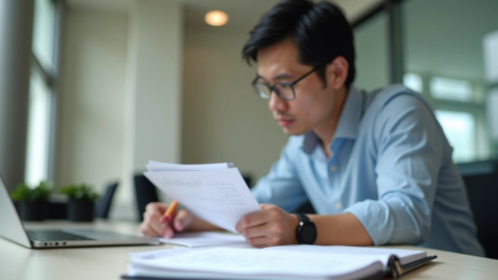 Person reviewing tax assessment document at desk with laptop and notebook