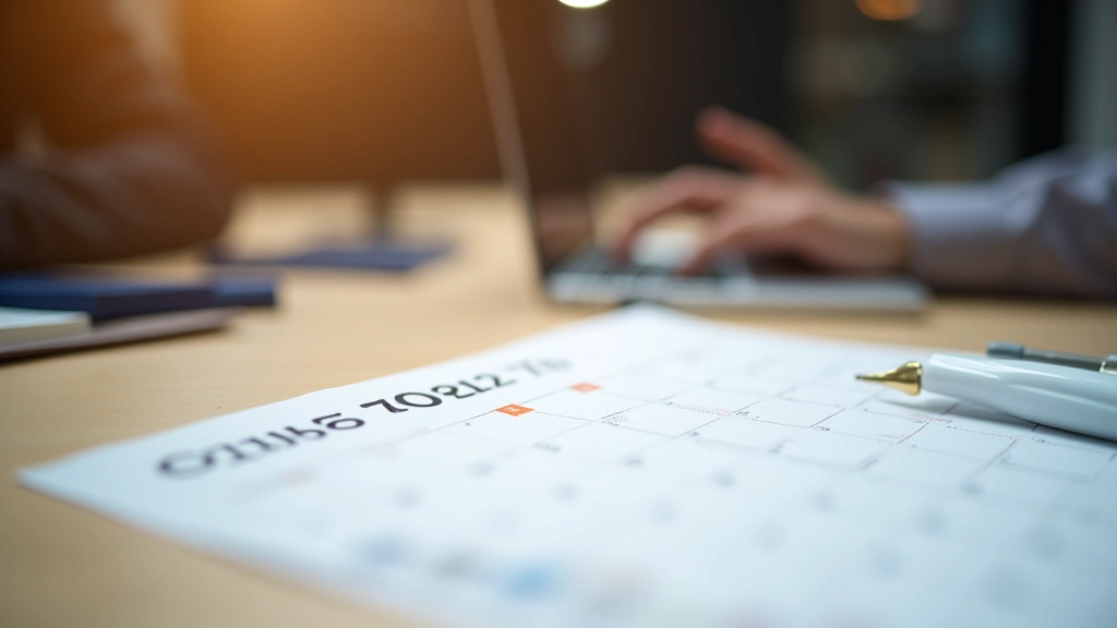 Monthly cash flow planning chart and calendar marked with tax deadlines and payment schedules